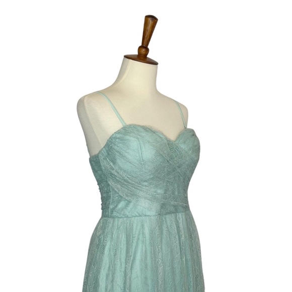 Stunning Lace A Line Spaghetti Straps Floor Length Mint Gown - Picture 9 of 16